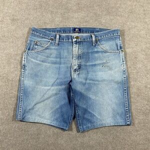 Wrangler Jean Shorts Mens 36 Cowboy Cut Regular Fit Blue Denim Faded Custom